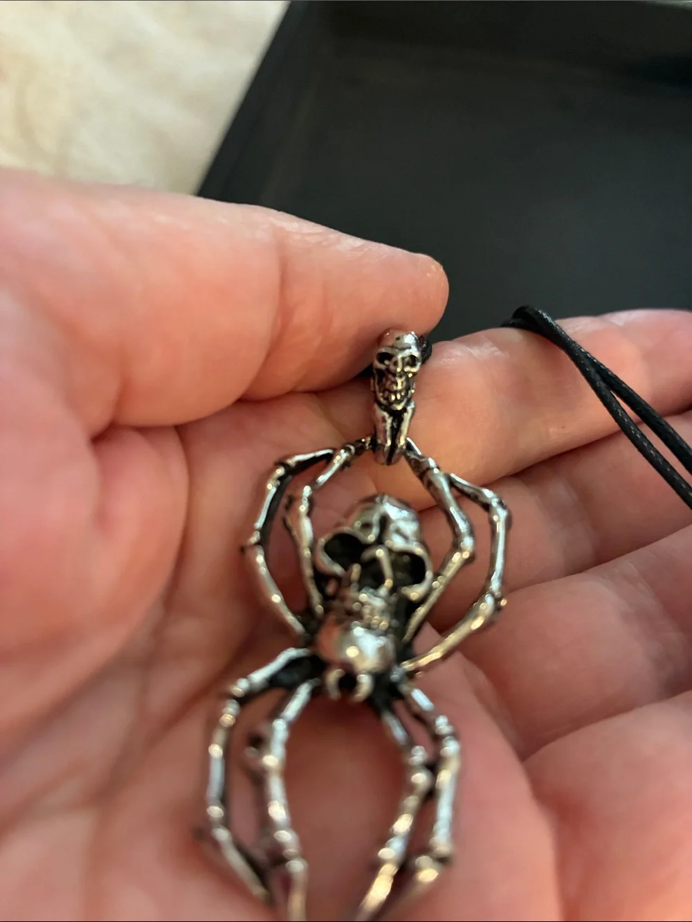 Silver Spider Skeleton Pendant Necklace With A Black Cord